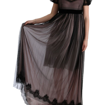 Dolce & Gabbana Black Pink Silk Long Shift Dress