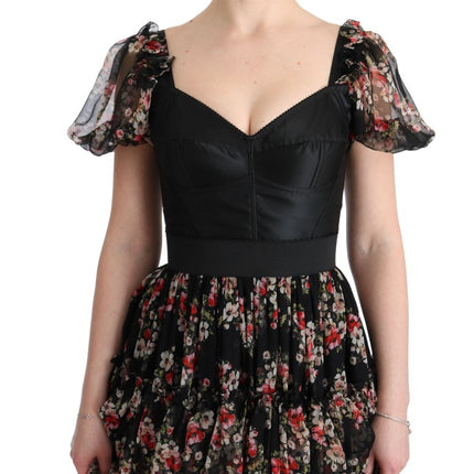 Dolce & Gabbana Multicolor Silk Stretch Floral Shift Long Dress