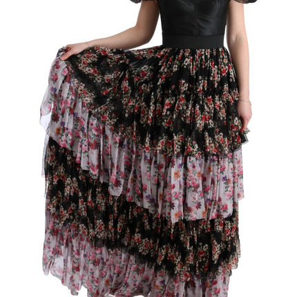 Dolce & Gabbana Multicolor Silk Stretch Floral Shift Long Dress
