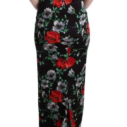 Dolce & Gabbana Multicolor Floral Print Stretch Sheath Long Dress