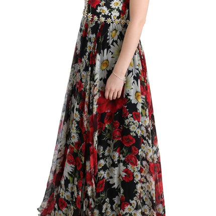 Dolce & Gabbana Multicolor Silk Floral Crystal Long Maxi Dress