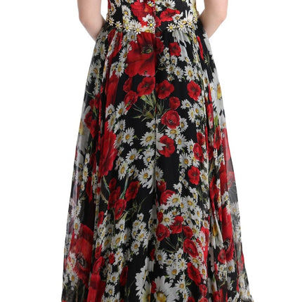 Dolce & Gabbana Multicolor Silk Floral Crystal Long Maxi Dress