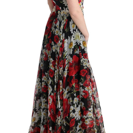 Dolce & Gabbana Multicolor Silk Floral Crystal Long Maxi Dress