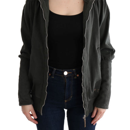 Exte Gray Top Hooded Cotton Zipper Sweater