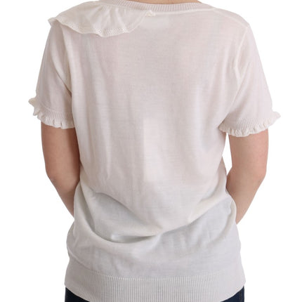 MARGHI LO' White 100% Lana Wool Top Blouse T-shirt
