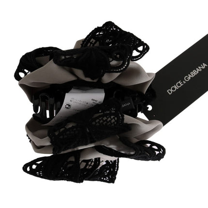 Dolce & Gabbana Gray Silk Black Lace Hair Claw