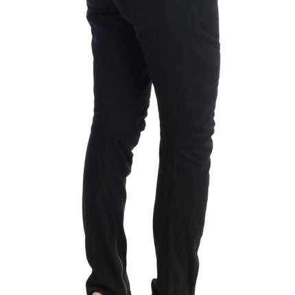 Ermanno Scervino Black Cotton Slim Fit Casual Pants