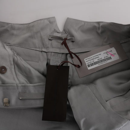 Ermanno Scervino Gray Silk Cropped Casual Pants