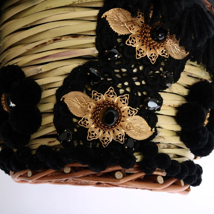 Dolce & Gabbana Beige Straw Snakeskin Pom Pom Crystal AGNESE Bag