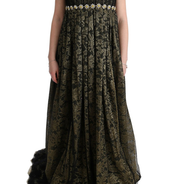 Dolce & Gabbana Black Yellow Crystal Lace Shift Dress