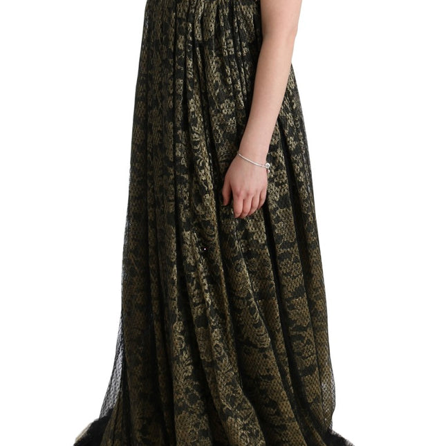 Dolce & Gabbana Black Yellow Crystal Lace Shift Dress