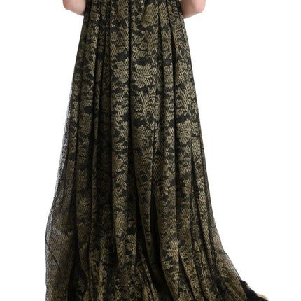 Dolce & Gabbana Black Yellow Crystal Lace Shift Dress