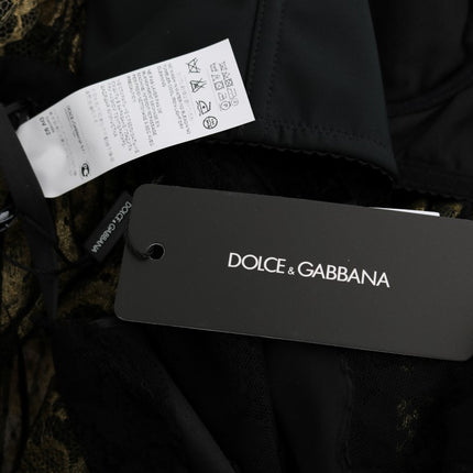 Dolce & Gabbana Black Yellow Crystal Lace Shift Dress