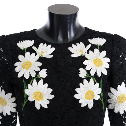 Dolce & Gabbana Black Floral Lace Chamomile Sicily Dress