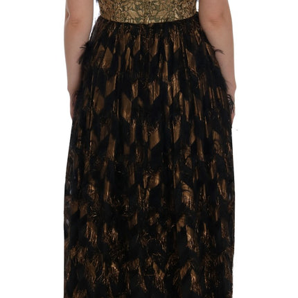 Dolce & Gabbana Black Silk Brown Fringes A-Line Dress