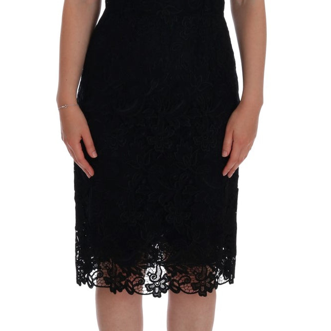 Dolce & Gabbana Black Floral Ricamo Sheath Dress