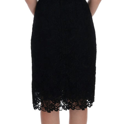 Dolce & Gabbana Black Floral Ricamo Sheath Dress