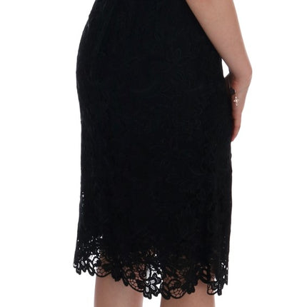 Dolce & Gabbana Black Floral Ricamo Sheath Dress