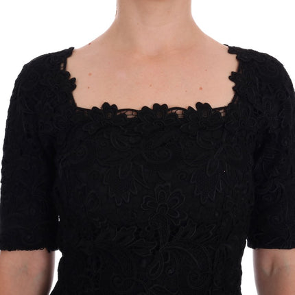 Dolce & Gabbana Black Floral Ricamo Sheath Dress