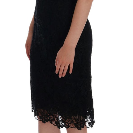 Dolce & Gabbana Black Floral Ricamo Sheath Dress