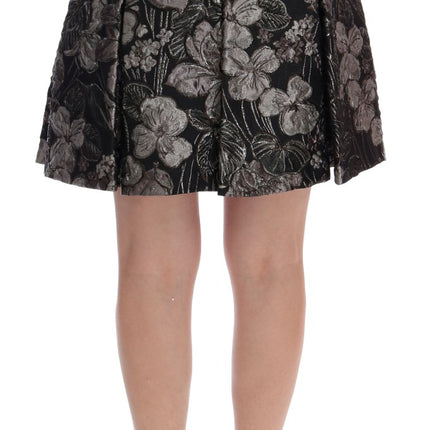 Dolce & Gabbana Black Silver Brocade Floral Skirt