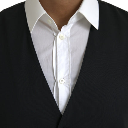 Dolce & Gabbana Black Wool Formal Dress Waistcoat Vest