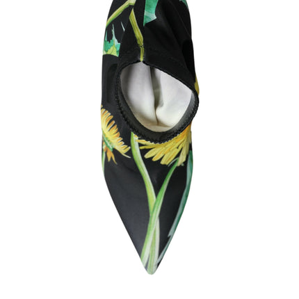 Dolce & Gabbana Black Floral Jersey Stretch Ankle Boots Shoes