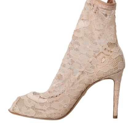 Dolce & Gabbana Beige Stretch Taormina Lace Boots Shoes