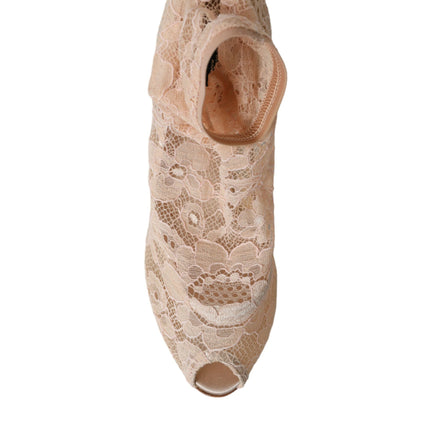 Dolce & Gabbana Beige Stretch Taormina Lace Boots Shoes