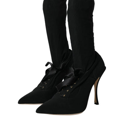 Dolce & Gabbana Black Stiletto Heels Mid Calf Boots Shoes