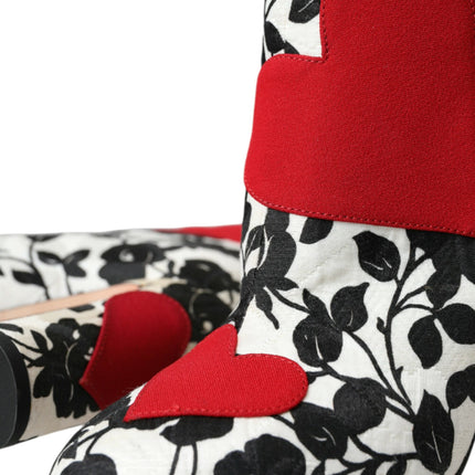 Dolce & Gabbana White Floral Hearts Leather High Boots Shoes