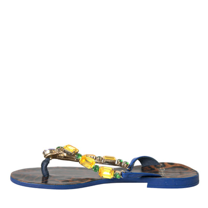 Dolce & Gabbana Blue Crystal Calf Leather Beachwear Shoes