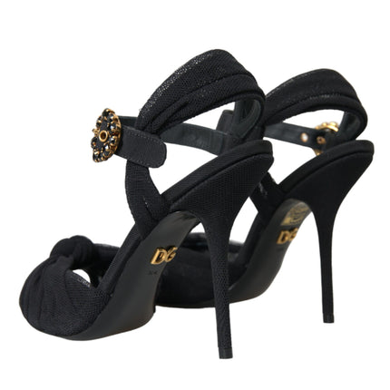 Dolce & Gabbana Black Suede Embellished Heels Sandals Shoes