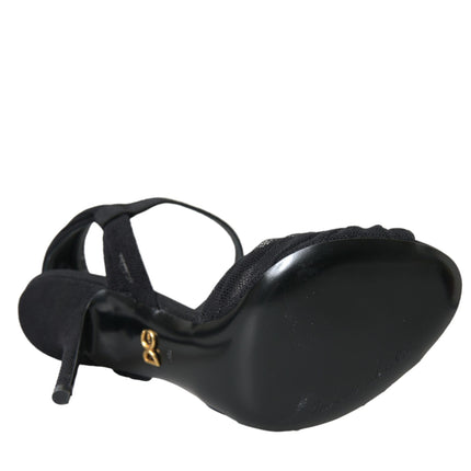 Dolce & Gabbana Black Suede Embellished Heels Sandals Shoes