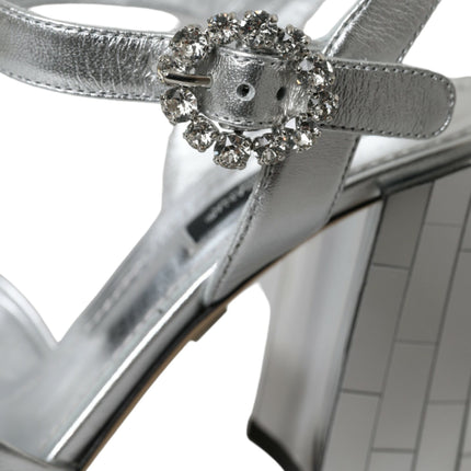 Dolce & Gabbana Silver Lambskin Leather Heels Sandals Shoes