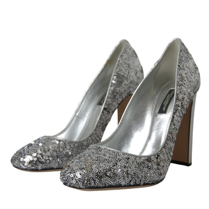 Dolce & Gabbana Silver Sequin Embellished Heels Pumps Shoes