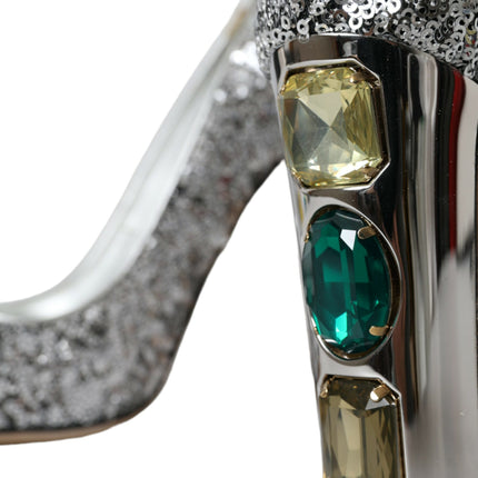 Dolce & Gabbana Silver Sequin Embellished Heels Pumps Shoes