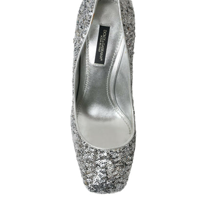 Dolce & Gabbana Silver Sequin Embellished Heels Pumps Shoes
