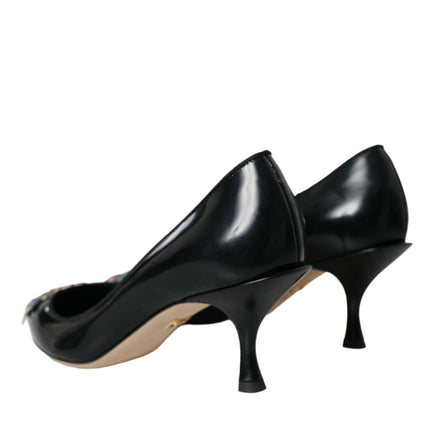 Dolce & Gabbana Black Leather BOOM Patch Heels Pumps Shoes