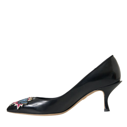 Dolce & Gabbana Black Leather BOOM Patch Heels Pumps Shoes