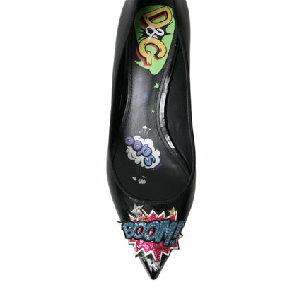 Dolce & Gabbana Black Leather BOOM Patch Heels Pumps Shoes