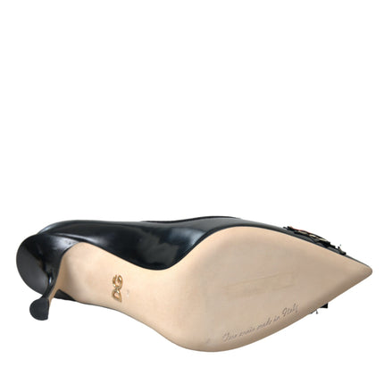 Dolce & Gabbana Black Leather WOW Patch Heels Pumps Shoes