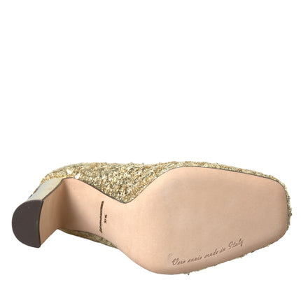 Dolce & Gabbana Gold Sequin Crystal Heels Pumps Shoes