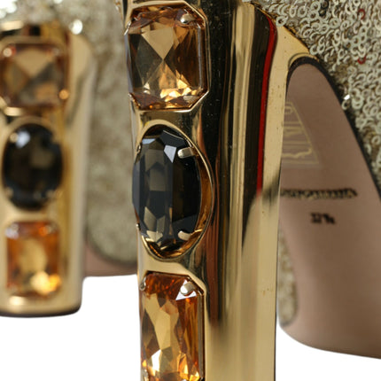 Dolce & Gabbana Gold Sequin Crystal Heels Pumps Shoes