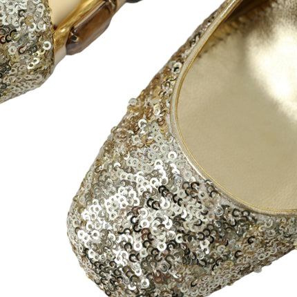 Dolce & Gabbana Gold Sequin Crystal Heels Pumps Shoes