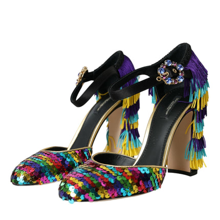 Dolce & Gabbana Multicolor Sequin Crystal Mary Jane Shoes