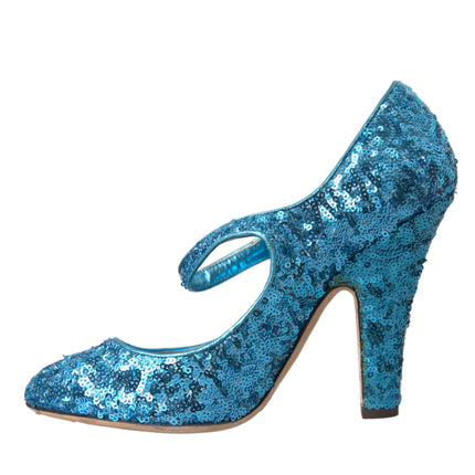 Dolce & Gabbana Blue Sequin Mary Jane Pumps High Heels Shoes