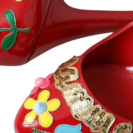 Dolce & Gabbana Red Leather Embellished Mary Jane Pumps Heels Shoes