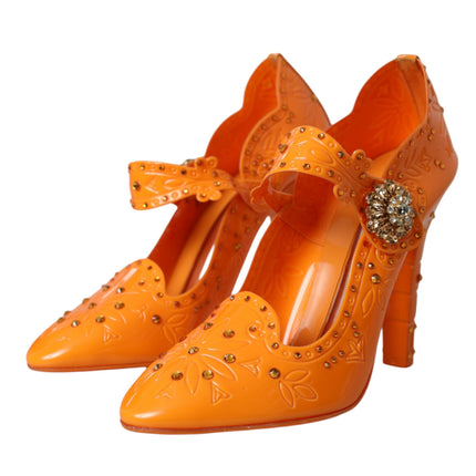 Dolce & Gabbana Orange CINDERELLA Floral Crystal Pumps Shoes