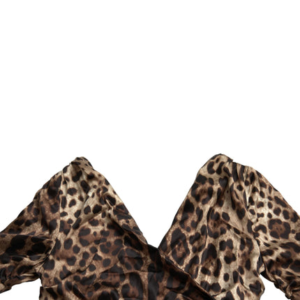Dolce & Gabbana Brown Leopard Print Bodycon V-neck Midi Dress